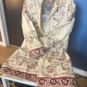 Embroidered Cream Floral Long Coat